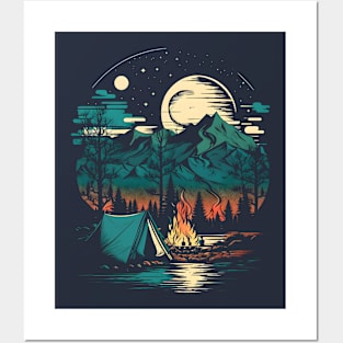 Camping By The Camp Fire Under The Stars Posters and Art